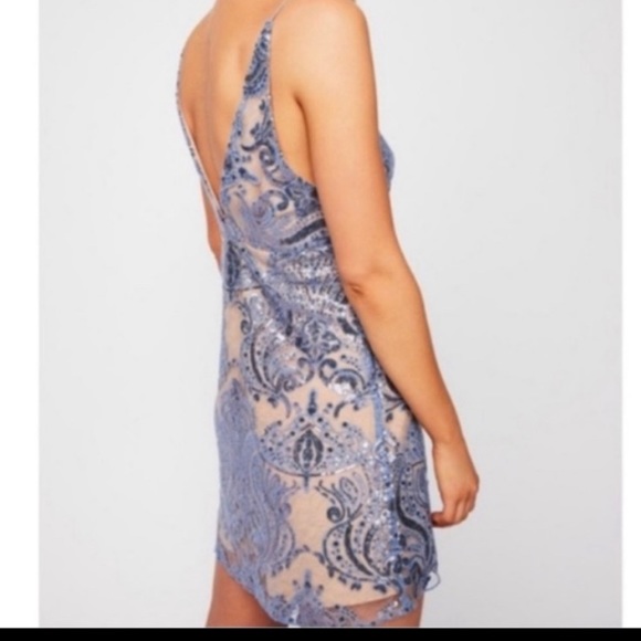 NWT Free People Sundown Blue Nude Sequin Mini Dress - Picture 5 of 12
